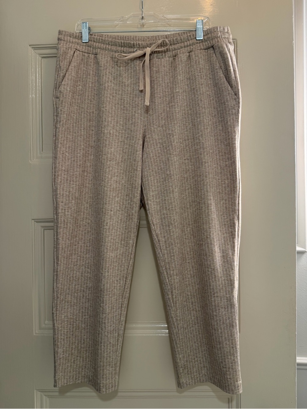 Loft Drawstring Straight Leg Ankle Length Pants - Tan/Cream Stripe - Large